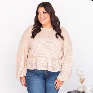 PINK LILY BEIGE PEPLUM BLOUSE